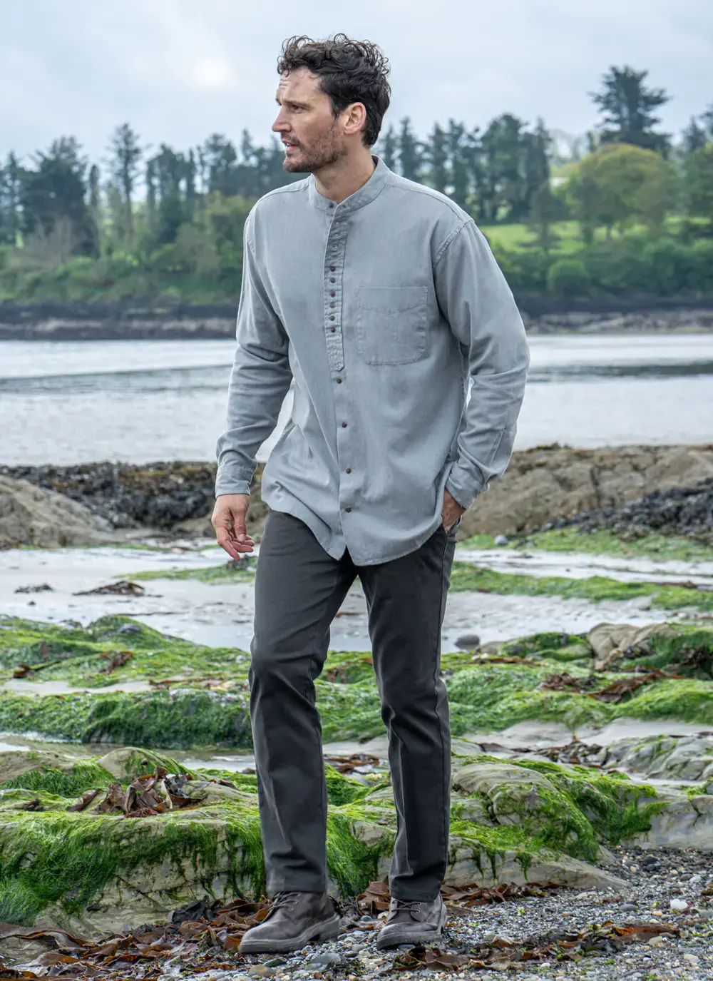 Andrew Cotton Linen Grandfather Shirt